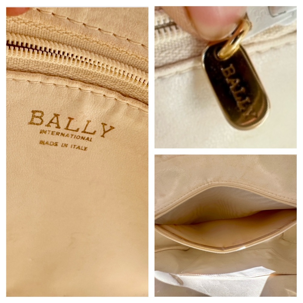 BALLY Woven Leather Satchel Cream Ivory Top Handle Italy - Picture 9 of 13